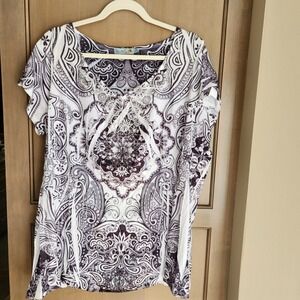 Unity World Wear Woman 3X Paisley Dreamer Embellished Top‎ Blouse Shirt Plus NWT